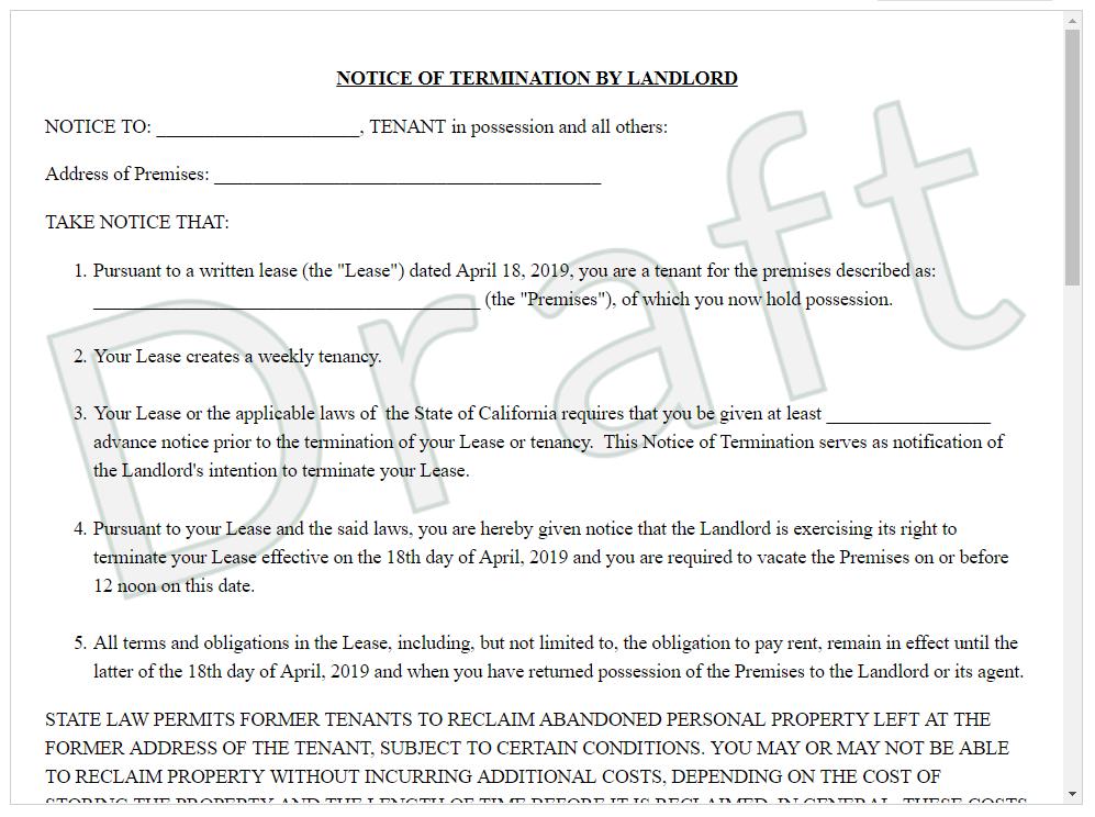 Notice Of Termination Of Tenancy AAOA